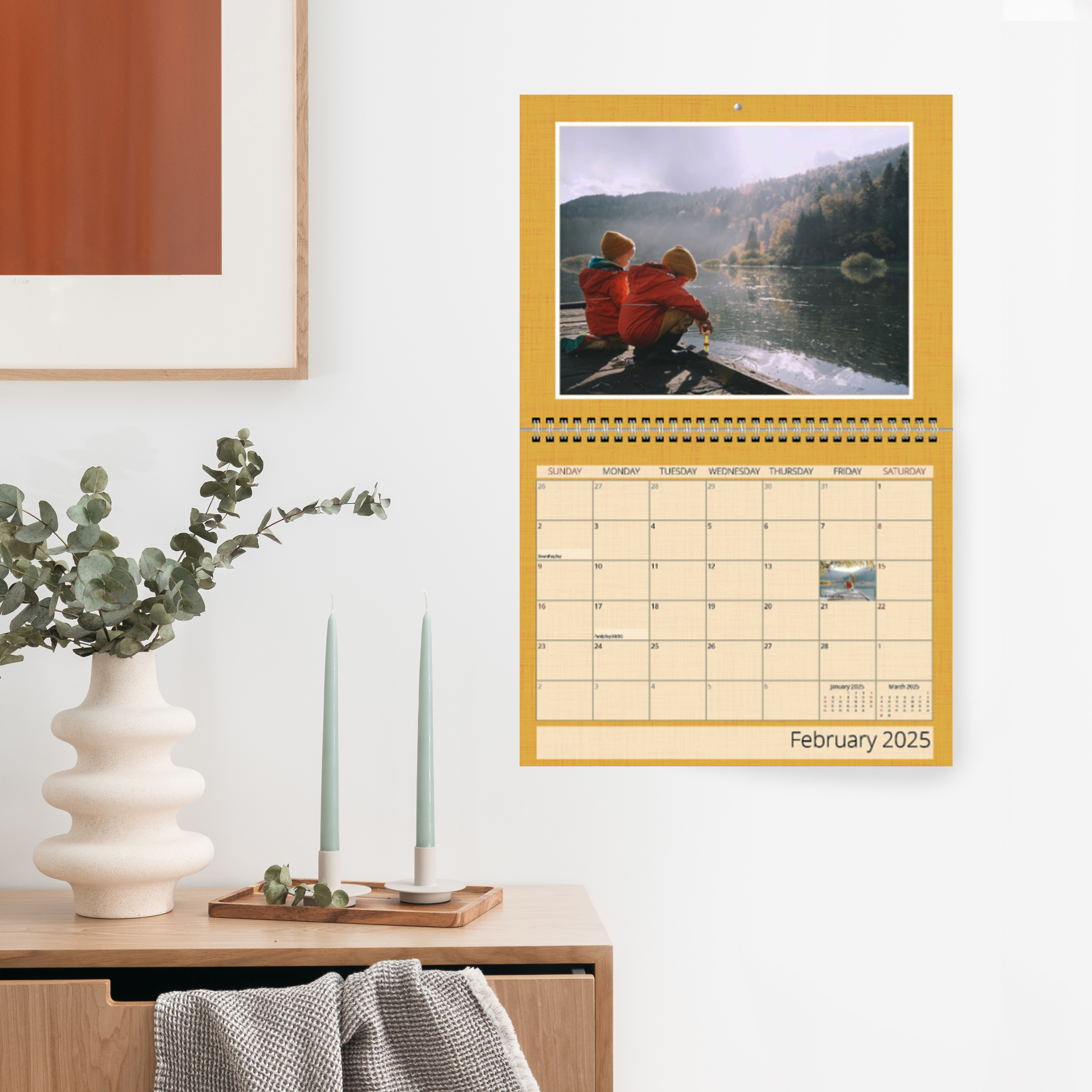 Image showcasing our 8.5 by 11 Center spiral calendar product on wall